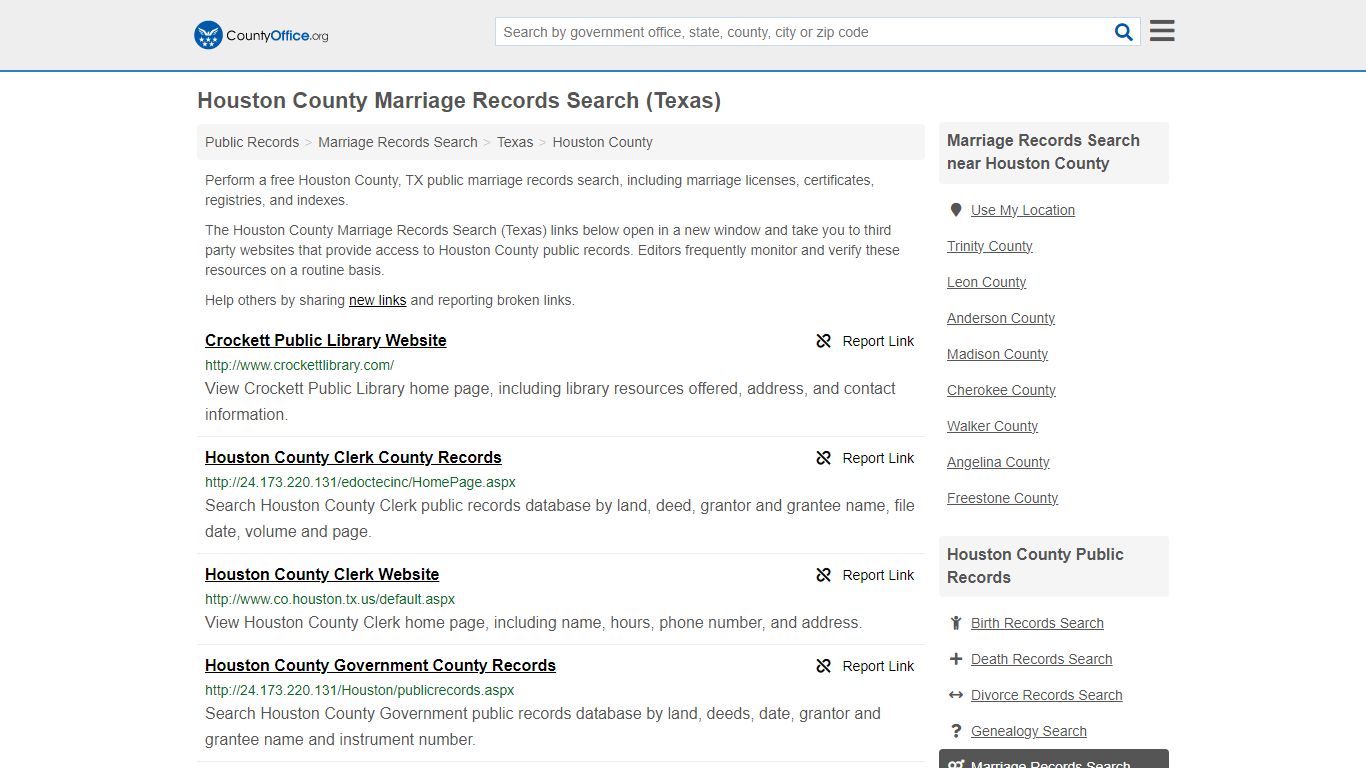 Houston County Marriage Records Search (Texas) - County Office